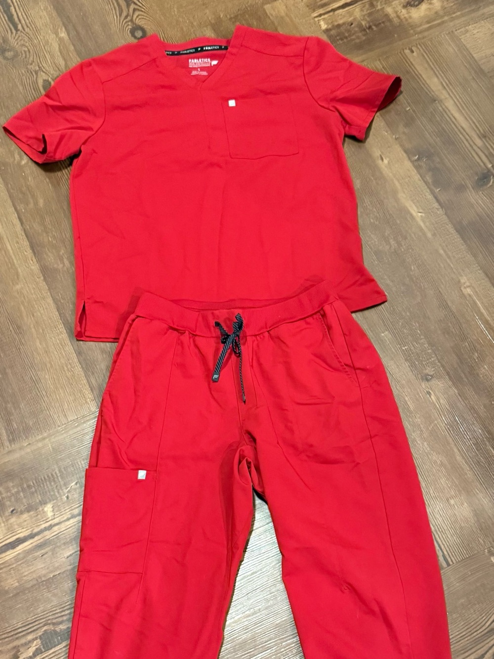 Bright Red Drawstring Scrub Set
